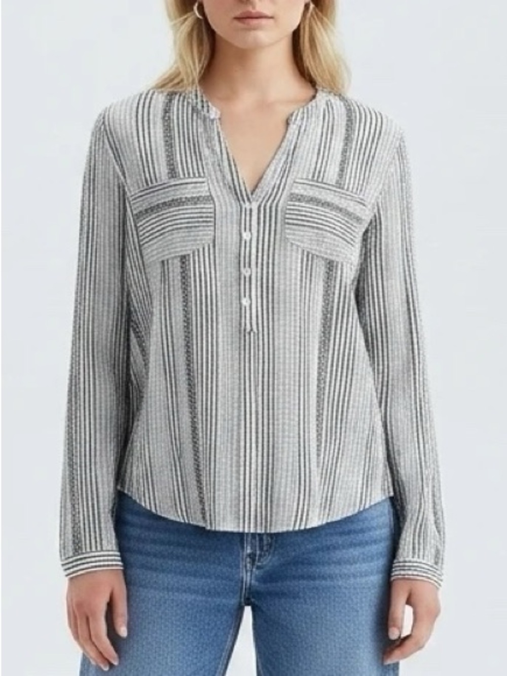 Lucky Brand Grey & White Striped Blouse